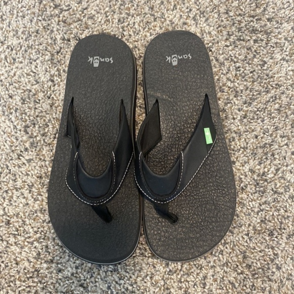 Sanuk Beer Cozy Yoga Thong Flip Flop Sandals Black Casual Comfort 9